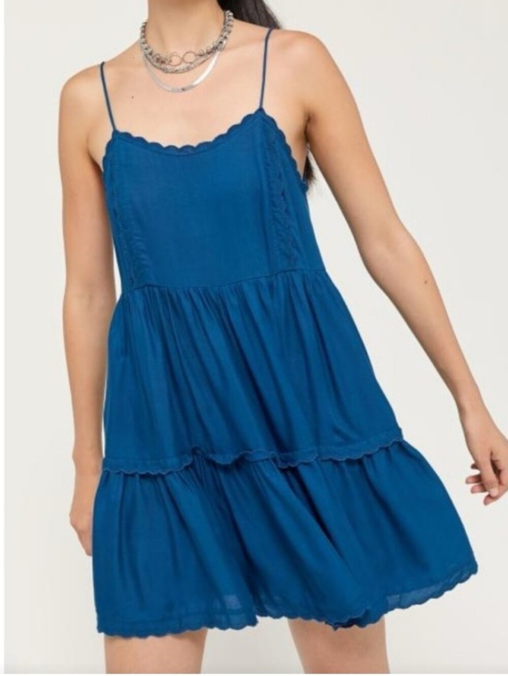 Urban Outfitters Blue Hanna Rayon Tiered Mini Dress Size XS.
